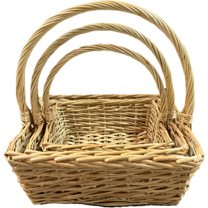 Smallest piece in a Set of 3 willow baskets with handle
S: 13"x10"x4.6“Hx12”OH
