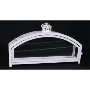 White iron and glass ARCH lantern 16"X3.75"X9"H