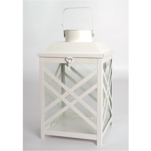 CL140S13W - Vintage-white metal and glass lantern 8"x8"x13"H