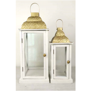 set of 2 Vintage wood, glass and iron lanterns-1