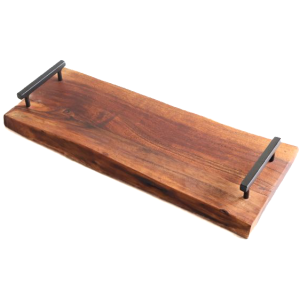 Acacia wood live edge serving board with iron handles 20"x8"x2.8"H
