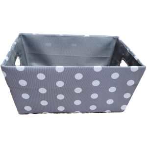 Small Rectangular Grey with white Polka Dots basket with matching fabric liner 11"x8"x5"H