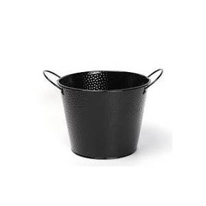 Black embossed metal bucket with ear handles 9.2"Dx7.2"H