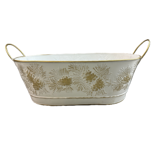 Oval metal container "White Pines on gold" 15"x8"x5"H