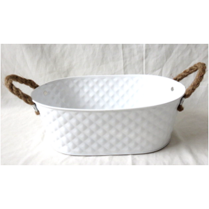 CTL507VWH12 - White Oval Metal container with Jute handles