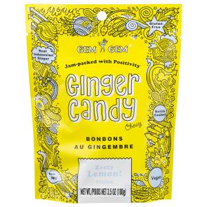 Gem Gem Ginger Candy - Lemon 99 gr., 12/cs
Zesty Lemon