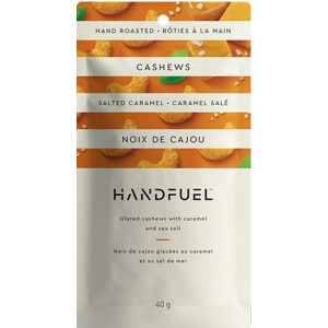 Handfuel Salted Caramel Cashews 40 gr., 12/cs., 3.5"x0.75"x5.5"H