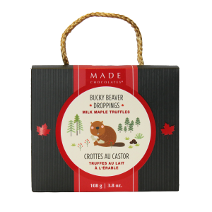 Made Chocolates - Bucky Beaver Droppings 108 gr. 8/cs
9 Individually wrapped Milk chocolate maple truffles in a cute box with handle