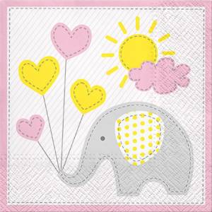775093306826 - Lunch napkins - elephant with pink trim
