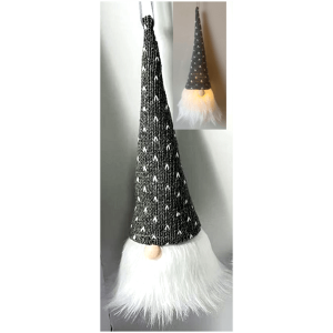 ORN302LGRY - LED Hanging gnome ornament - Grey approx 3"x8"H