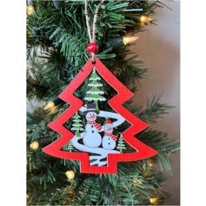 Wood Tree with Snowman Ornament  5"x5"H