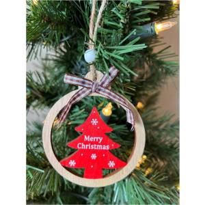 Wood ribboned Tree Ornament with Merry Christmas 3.2"x4"