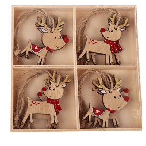 ORN340DR-8 - Set of 8 in a wooden box Reindeer Ornaments 2" 