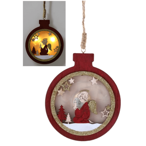 LED Round hanging Ball with glittered Angel scene 5"x6"H