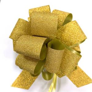 PB5GGD - 5" Glitter Pull Bows - 50 bows/case - GOLD GLITTER