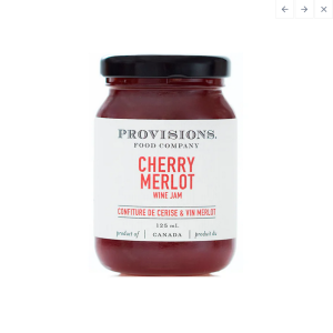 Provisions Cherry Merlot Wine Jam 125 ml., 12/cs
The sour cherries and Merlot wine in this luxurious jam conspire to take your cheese and charcuterie board to new flavour heights
All-natural and preservative-free, Vegan and gluten-free.
