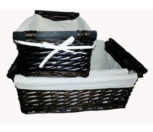 Medium in S/3 rectangular willow baskets with Canvas liner & wooden handles