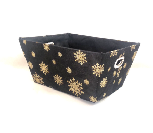 Small rectangular black & gold snowflakes basket with matching fabric liner 11