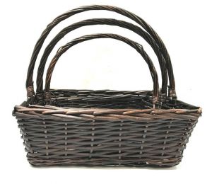 Set of 3 Rectangular willow baskets with handles 
L: 20.5