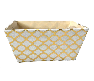 Rectangular Patterned Gold fabric basket with matching fabric liner 13