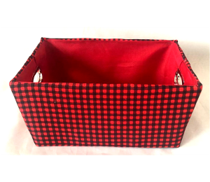 Rectangular checkered basket with matching fabric liner 11
