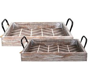 Smallest in Set of 2 Wood trays with iron handles 16