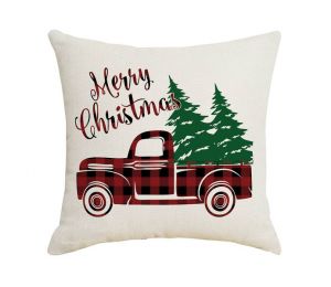 Ivory cushion with Christmas Truck & Trees design 18